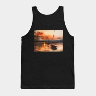 Airbrush of boat on sea at sunset Tank Top